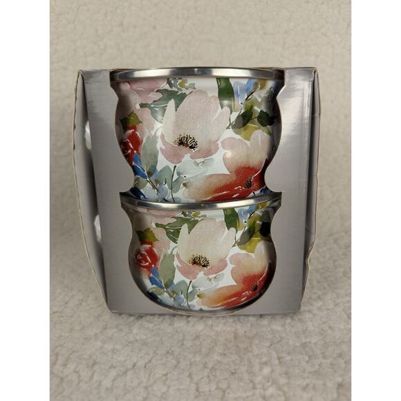 Crofton Mini Porcelain Enamel Casserole FLORAL WHITE 1 Quart 4pc Set NOS - Picture 2 of 5